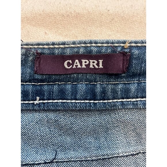 VGS Women Capri Jeans Blue Size 14 Stretchy Cotton Embroidered Pockets Mid-Rise - Picture 12 of 16